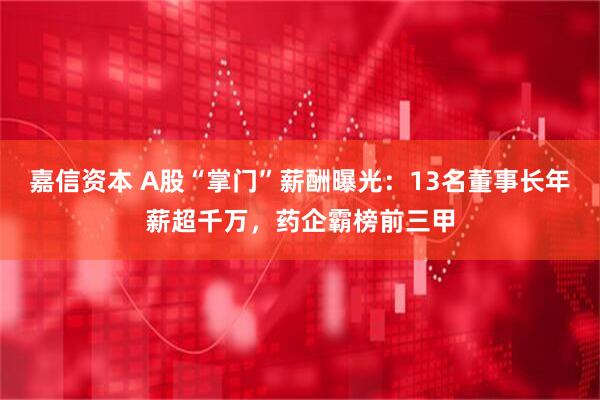 嘉信资本 A股“掌门”薪酬曝光：13名董事长年薪超千万，药企霸榜前三甲